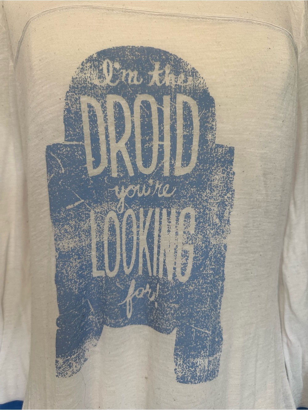 White Long Sleeve Graphic Tee with Blue Droid Print - Picture 2 of 4